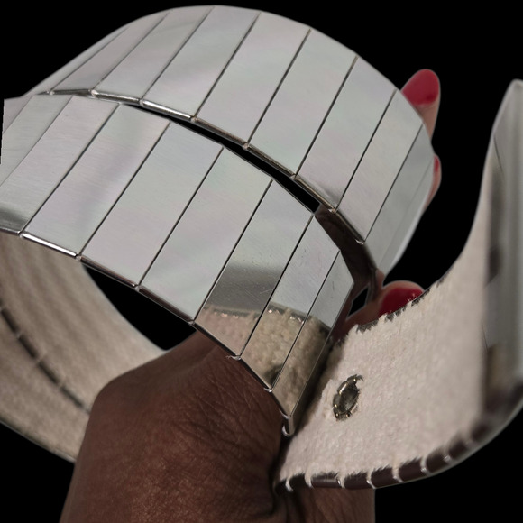 Vintage Mirror Segment Belt Silver Y2K Chrome Metal Shiny Futuristic Chic Small - Picture 9 of 16